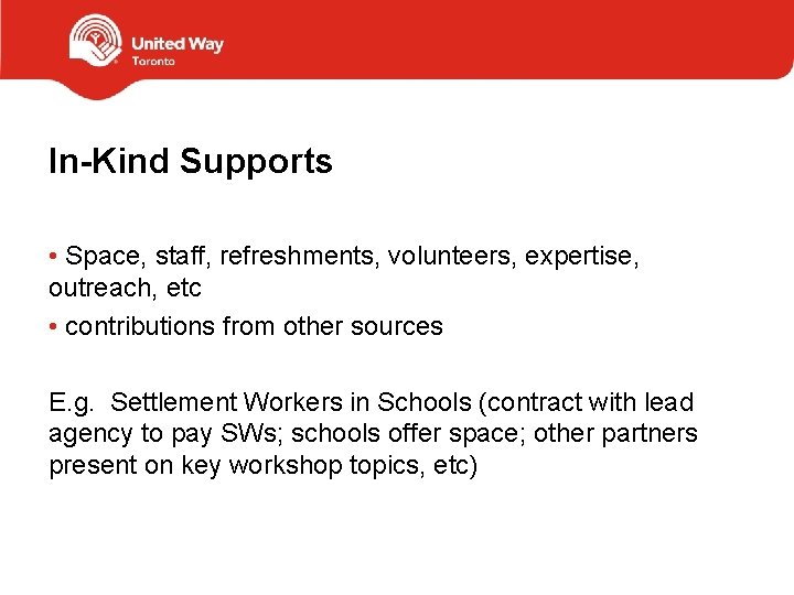 In-Kind Supports • Space, staff, refreshments, volunteers, expertise, outreach, etc • contributions from other