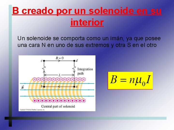 B creado por un solenoide en su interior Un solenoide se comporta como un