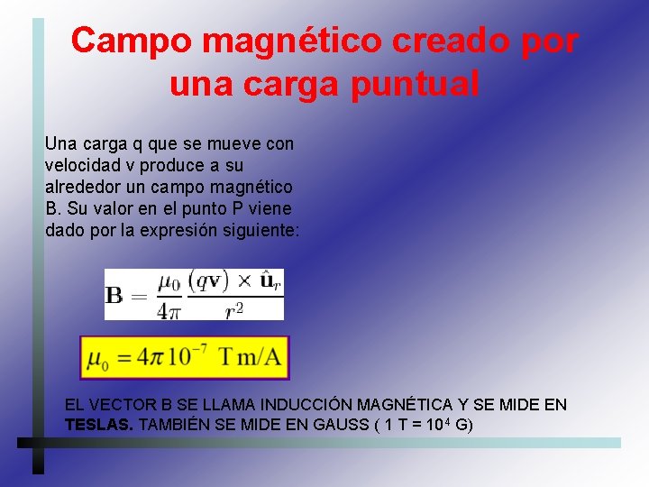 Campo magnético creado por una carga puntual Una carga q que se mueve con