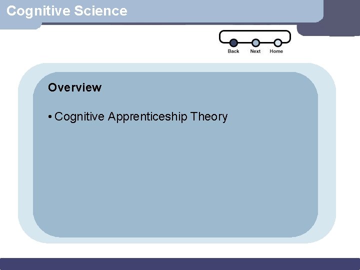 Cognitive Science Overview • Cognitive Apprenticeship Theory 