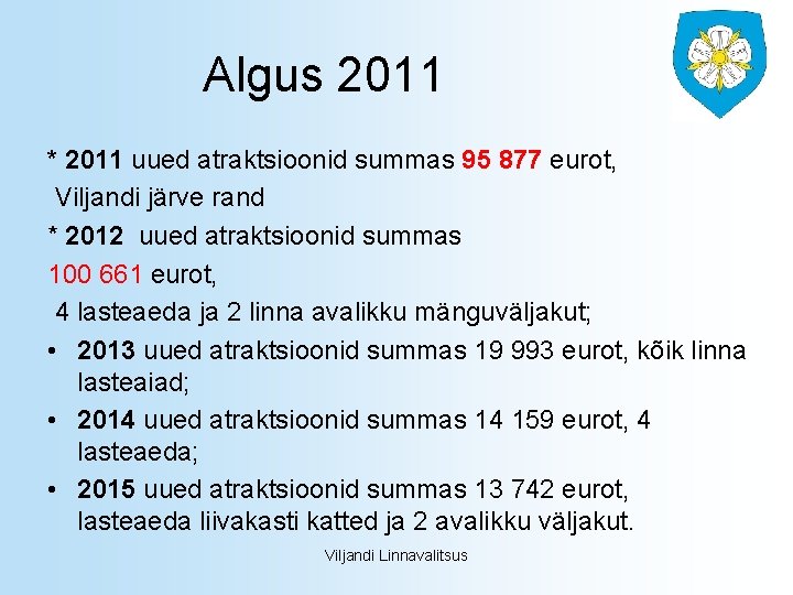 Algus 2011 * 2011 uued atraktsioonid summas 95 877 eurot, Viljandi järve rand *