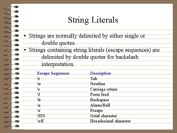 String Literals • Strings are normally delimited by either single or double quotes. •