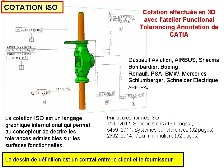 COTATION ISO Cotation effectuée en 3 D avec l'atelier Functional Tolerancing Annotation de CATIA