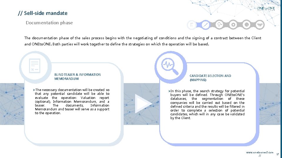 // Sell-side mandate Documentation phase The documentation phase of the sales process begins with