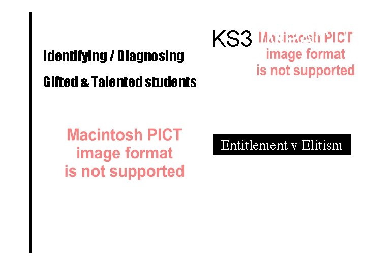 Identifying / Diagnosing KS 3 IMPACT! Gifted & Talented students Entitlement v Elitism 