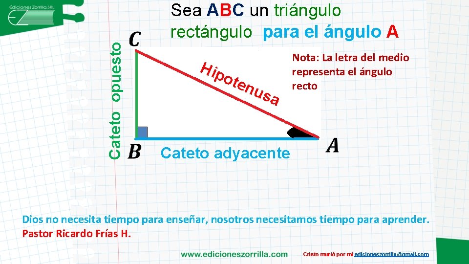 Cateto opuesto Sea ABC un triángulo rectángulo para el ángulo A Hip o ten