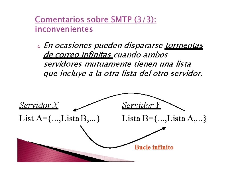 c En ocasiones pueden dispararse tormentas de correo infinitas cuando ambos servidores mutuamente tienen