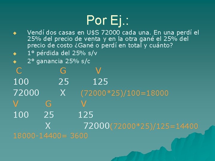 Por Ej. : u u u Vendí dos casas en U$S 72000 cada una.