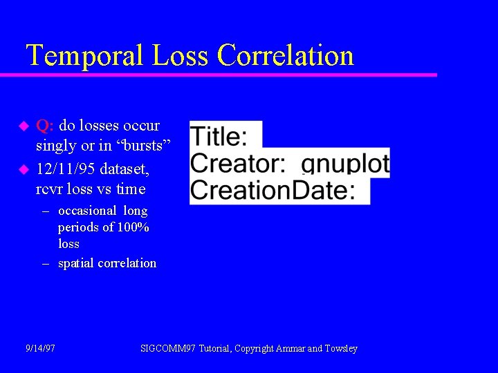 Temporal Loss Correlation u u Q: do losses occur singly or in “bursts” 12/11/95