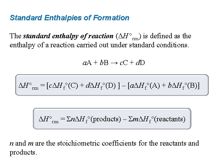 Standard Enthalpies of Formation The standard enthalpy of reaction (ΔH °rxn) is defined as