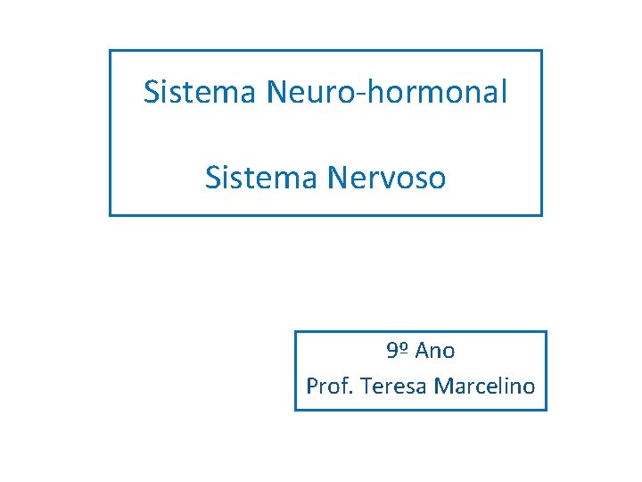 Sistema Neuro-hormonal Sistema Nervoso 9º Ano Prof. Teresa Marcelino 