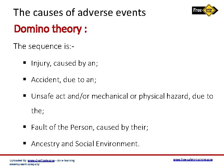 The causes of adverse events Domino theory : The sequence is: § Injury, caused