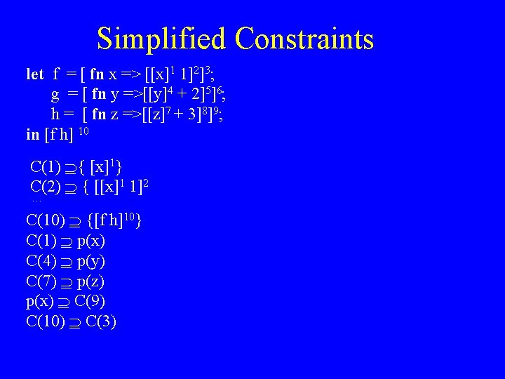 Simplified Constraints let f = [ fn x => [[x]1 1]2]3; g = [