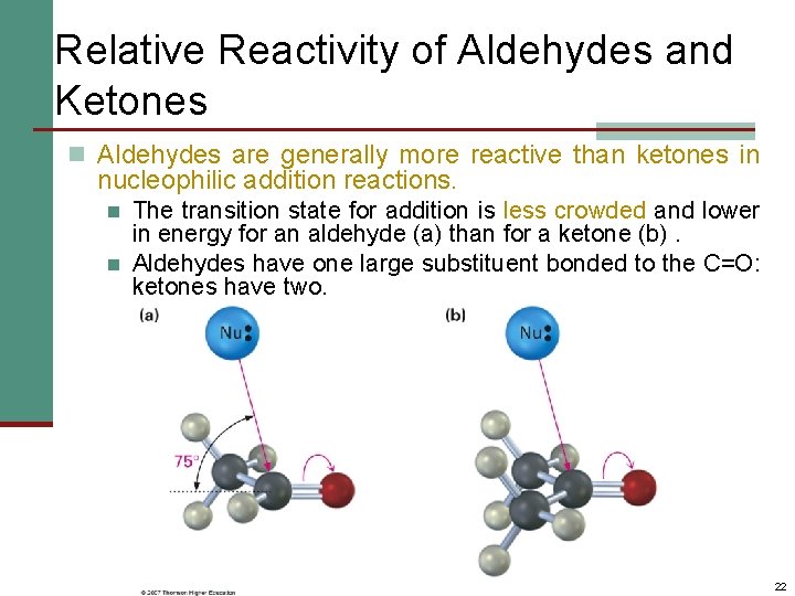Relative Reactivity of Aldehydes and Ketones n Aldehydes are generally more reactive than ketones