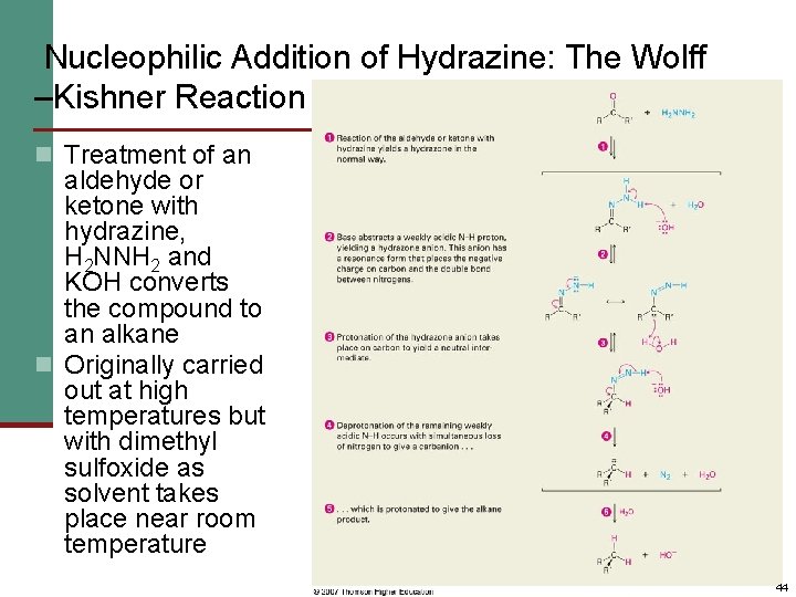 Nucleophilic Addition of Hydrazine: The Wolff –Kishner Reaction n Treatment of an aldehyde or