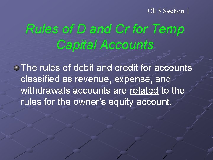 Ch 5 Section 1 Rules of D and Cr for Temp Capital Accounts The