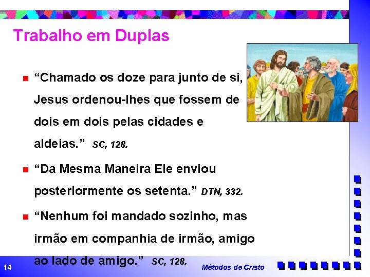 Trabalho em Duplas n “Chamado os doze para junto de si, Jesus ordenou-lhes que