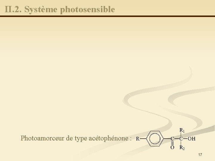 II. 2. Système photosensible Photoamorceur de type acétophénone : 17 