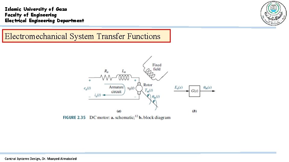 Islamic University of Gaza Faculty of Engineering Electrical Engineering Department Electromechanical System Transfer Functions