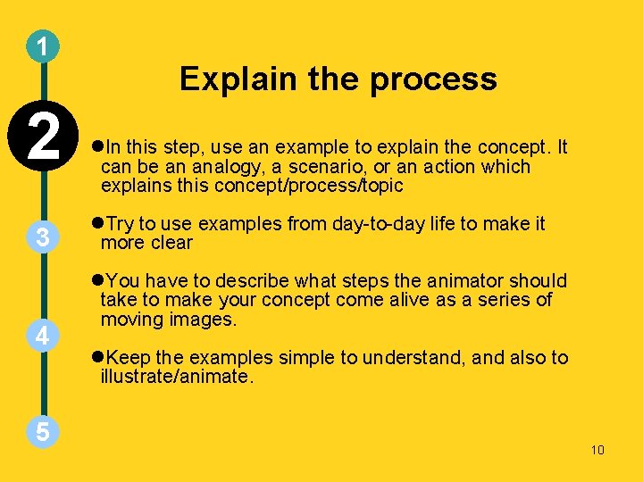 1 2 3 4 5 Explain the process In this step, use an example