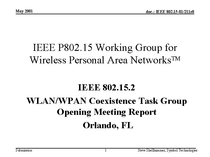 May 2001 doc. : IEEE 802. 15 -01/211 r 0 IEEE P 802. 15