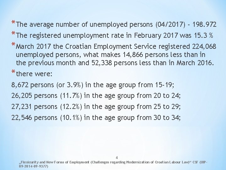 *The average number of unemployed persons (04/2017) - 198. 972 *The registered unemployment rate