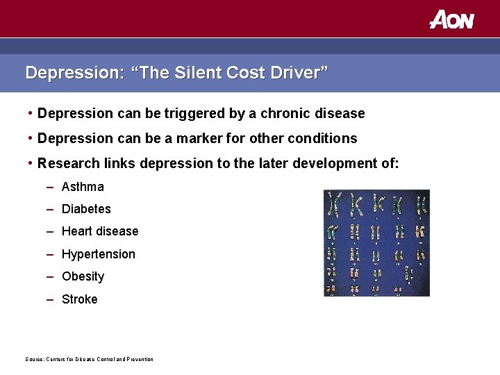Depression: “The Silent Cost Driver” • Depression can be triggered by a chronic disease