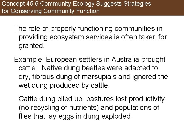 Concept 45. 6 Community Ecology Suggests Strategies for Conserving Community Function The role of