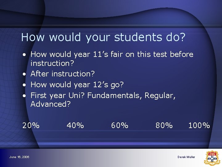 How would your students do? • How would year 11’s fair on this test How would your students do? • How would year 11’s fair on this test