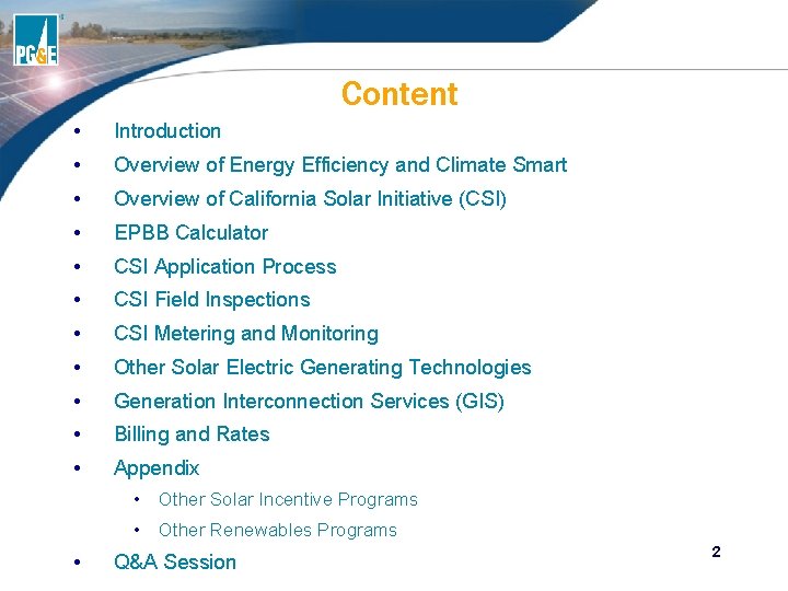 Content • Introduction • Overview of Energy Efficiency and Climate Smart • Overview of Content • Introduction • Overview of Energy Efficiency and Climate Smart • Overview of
