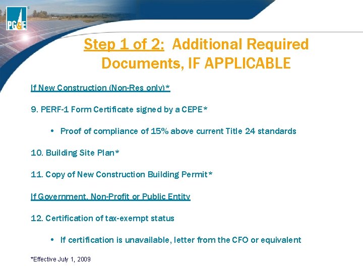 Step 1 of 2: Additional Required Documents, IF APPLICABLE If New Construction (Non-Res only)* Step 1 of 2: Additional Required Documents, IF APPLICABLE If New Construction (Non-Res only)*