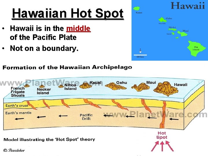 Hawaiian Hot Spot • Hawaii is in the middle of the Pacific Plate •