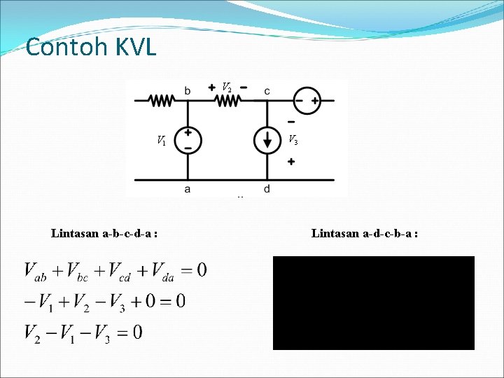 Contoh KVL Lintasan a-b-c-d-a : Lintasan a-d-c-b-a : 