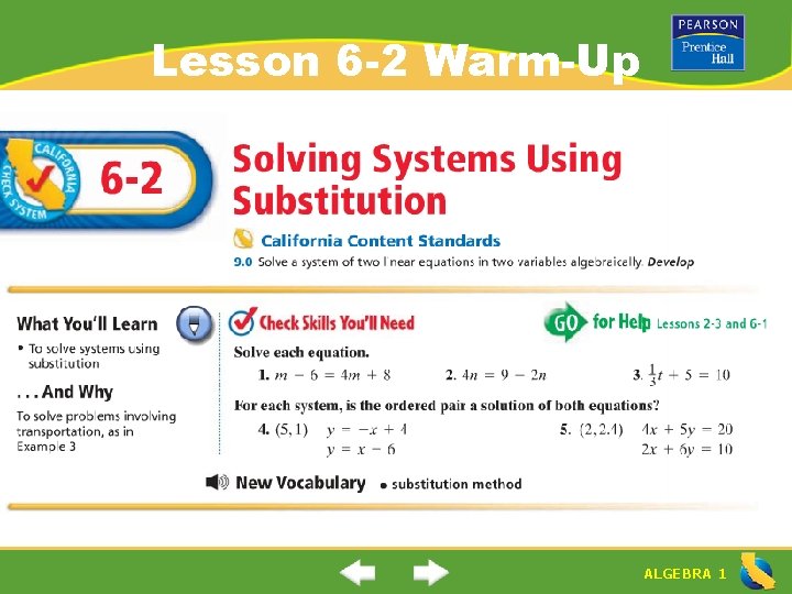 Lesson 6 -2 Warm-Up ALGEBRA 1 