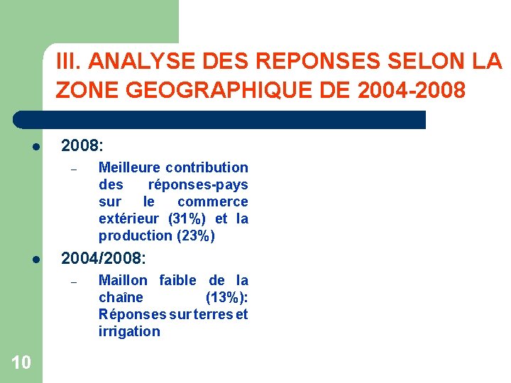 III. ANALYSE DES REPONSES SELON LA ZONE GEOGRAPHIQUE DE 2004 -2008 l 2008: –