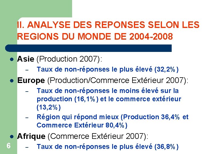 II. ANALYSE DES REPONSES SELON LES REGIONS DU MONDE DE 2004 -2008 l Asie