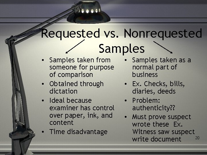 Requested vs. Nonrequested Samples • Samples taken from someone for purpose of comparison •