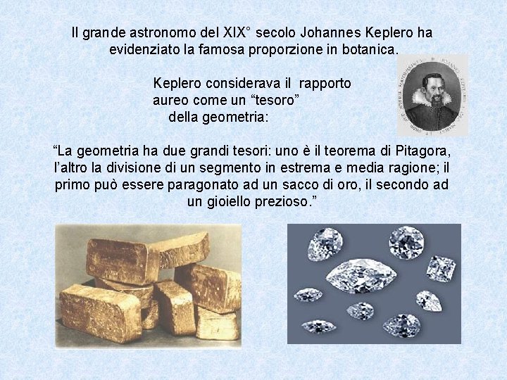 Il grande astronomo del XIX° secolo Johannes Keplero ha evidenziato la famosa proporzione in