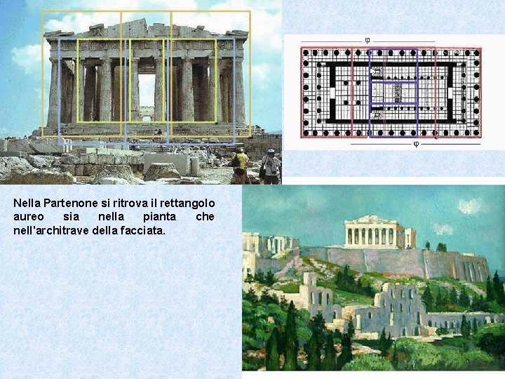 Nella Partenone si ritrova il rettangolo aureo sia nella pianta che nell'architrave della facciata.