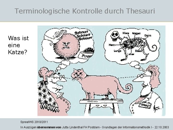 Terminologische Kontrolle durch Thesauri Was ist eine Katze? Spree/WS 2010/2011 In Auszügen übernommen von