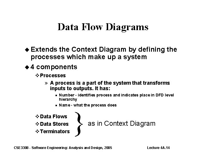 Data Flow Diagrams Extends the Context Diagram by defining the processes which make up