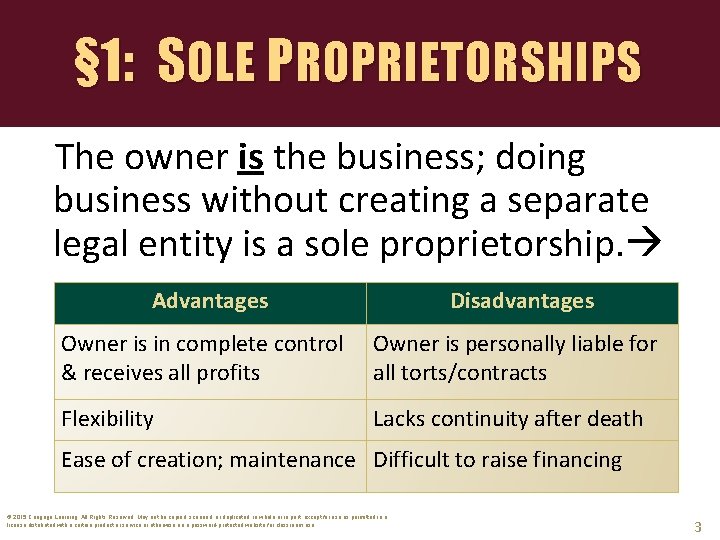 § 1: SOLE PROPRIETORSHIPS The owner is the business; doing business without creating a