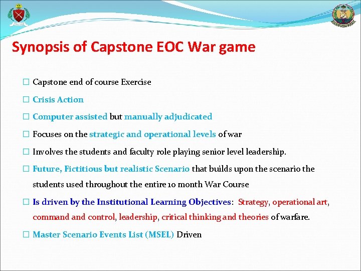 Saudi War Course End of Course Capstone Exercise