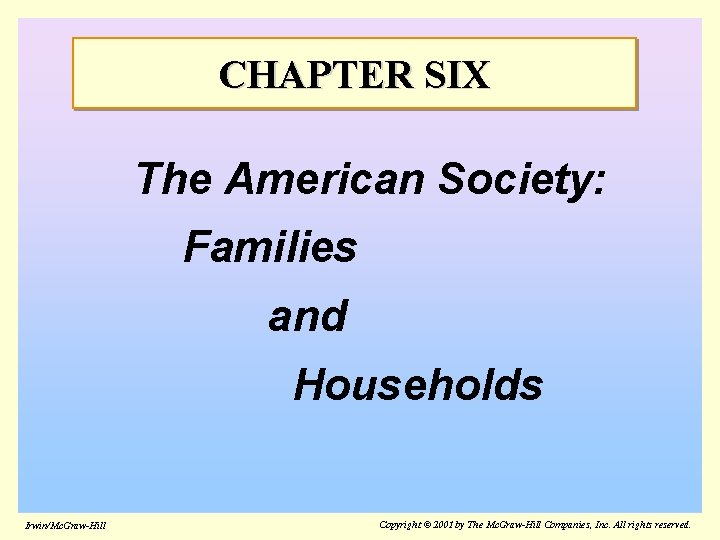 CHAPTER SIX The American Society: Families and Households Irwin/Mc. Graw-Hill Copyright © 2001 by