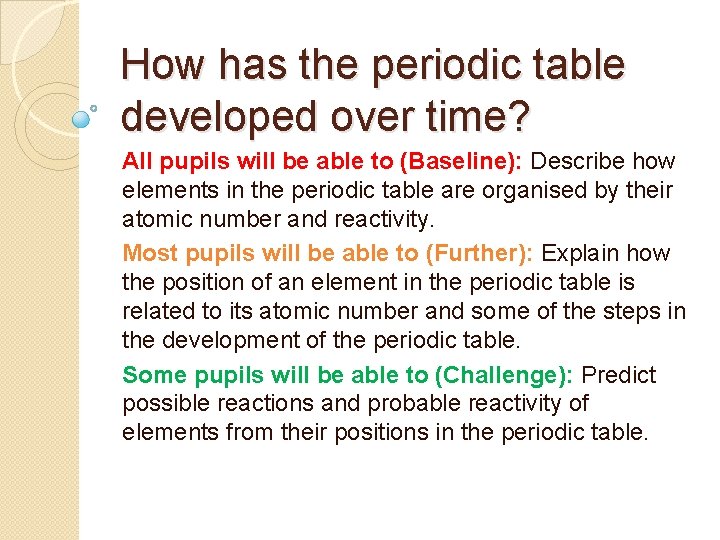 How has the periodic table developed over time? All pupils will be able to