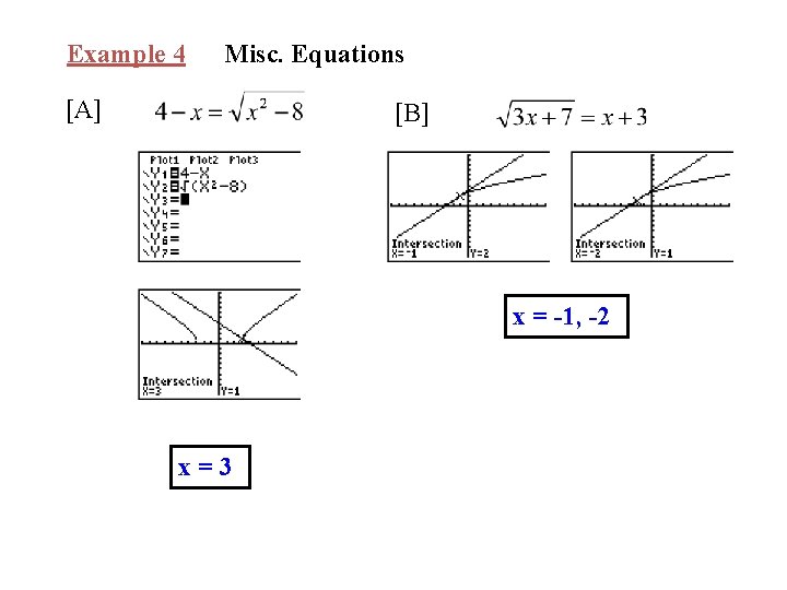 Example 4 Misc. Equations [A] [B] x = -1, -2 x=3 