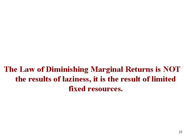 The Law of Diminishing Marginal Returns is NOT the results of laziness, it is