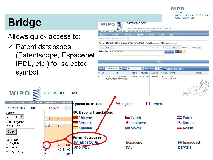 Bridge Allows quick access to: ü Patent databases (Patentscope, Espacenet, IPDL, etc. ) for Bridge Allows quick access to: ü Patent databases (Patentscope, Espacenet, IPDL, etc. ) for