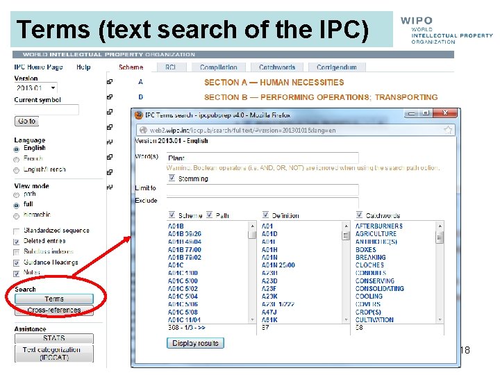 Terms (text search of the IPC) 18 Terms (text search of the IPC) 18