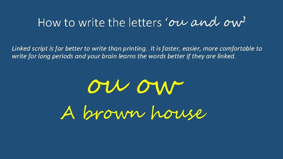 How to write the letters ‘ou and ow’ Linked script is far better to